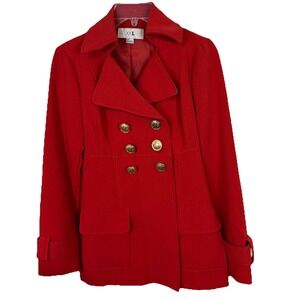 Forever 21 Women's Red Size SP Double Breasted Pea coat Military Gold Buttons